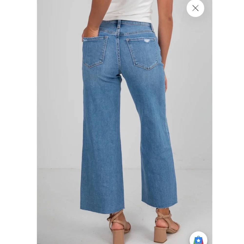 VERVET | Brielle Medium Wash High-Rise Wide Leg Crop Raw Hem Denim Jeans, 27 - Picture 3 of 11